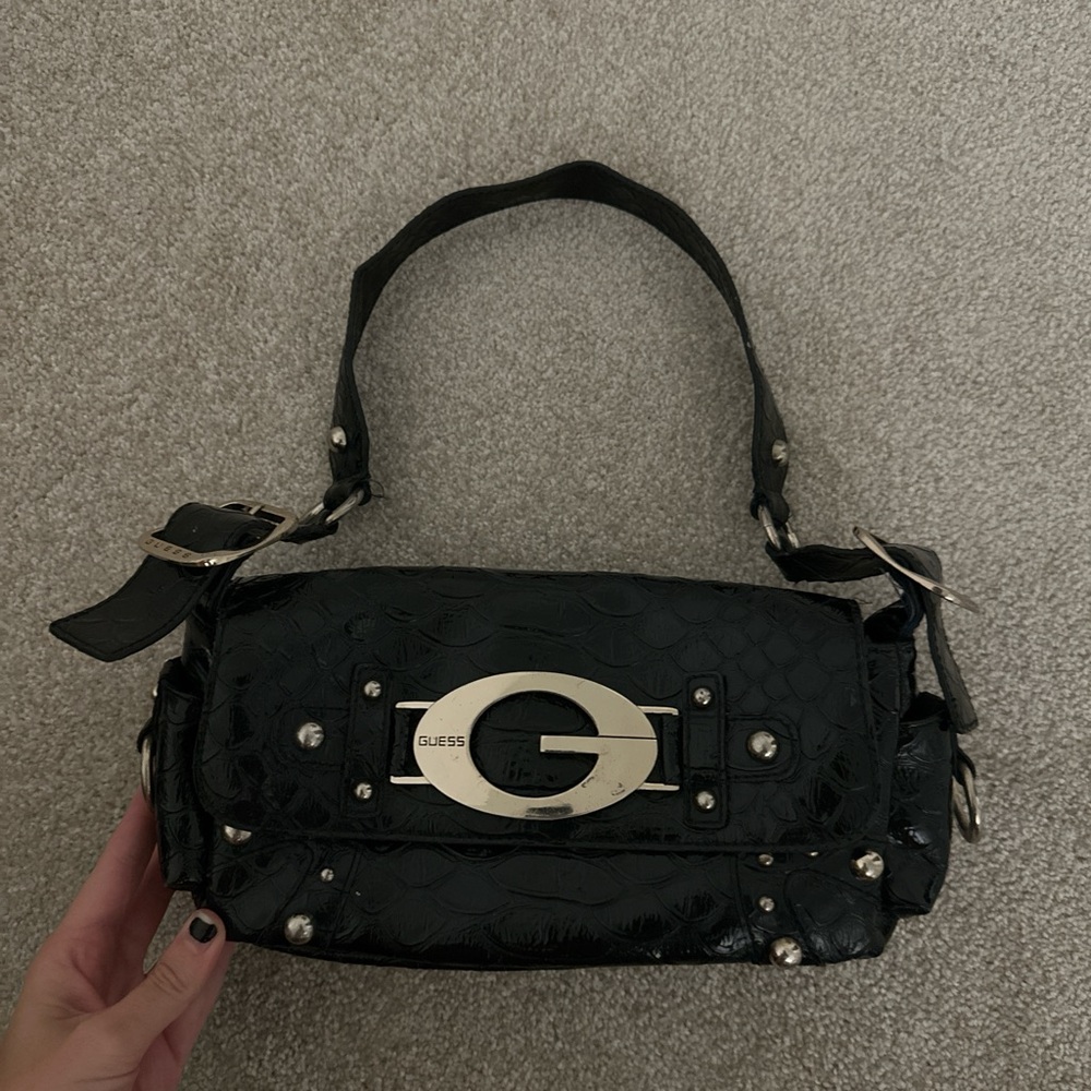 Yess Black Leather Vintage Shoulder Bag